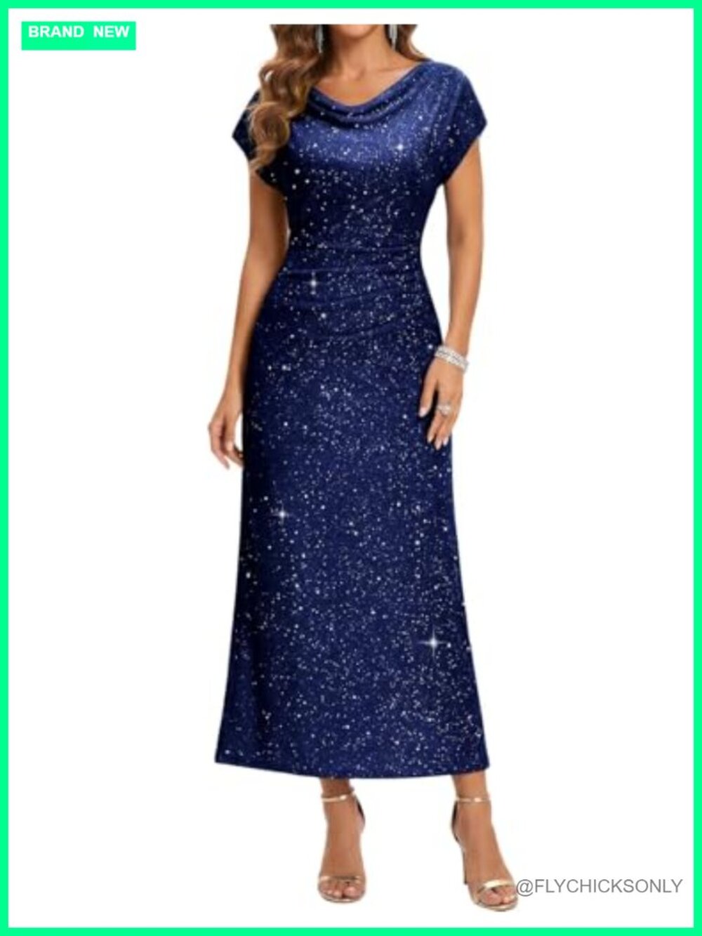 Sequin Formal Wedding Guest Maxi Dress Cowl Neck Ruched Wrap